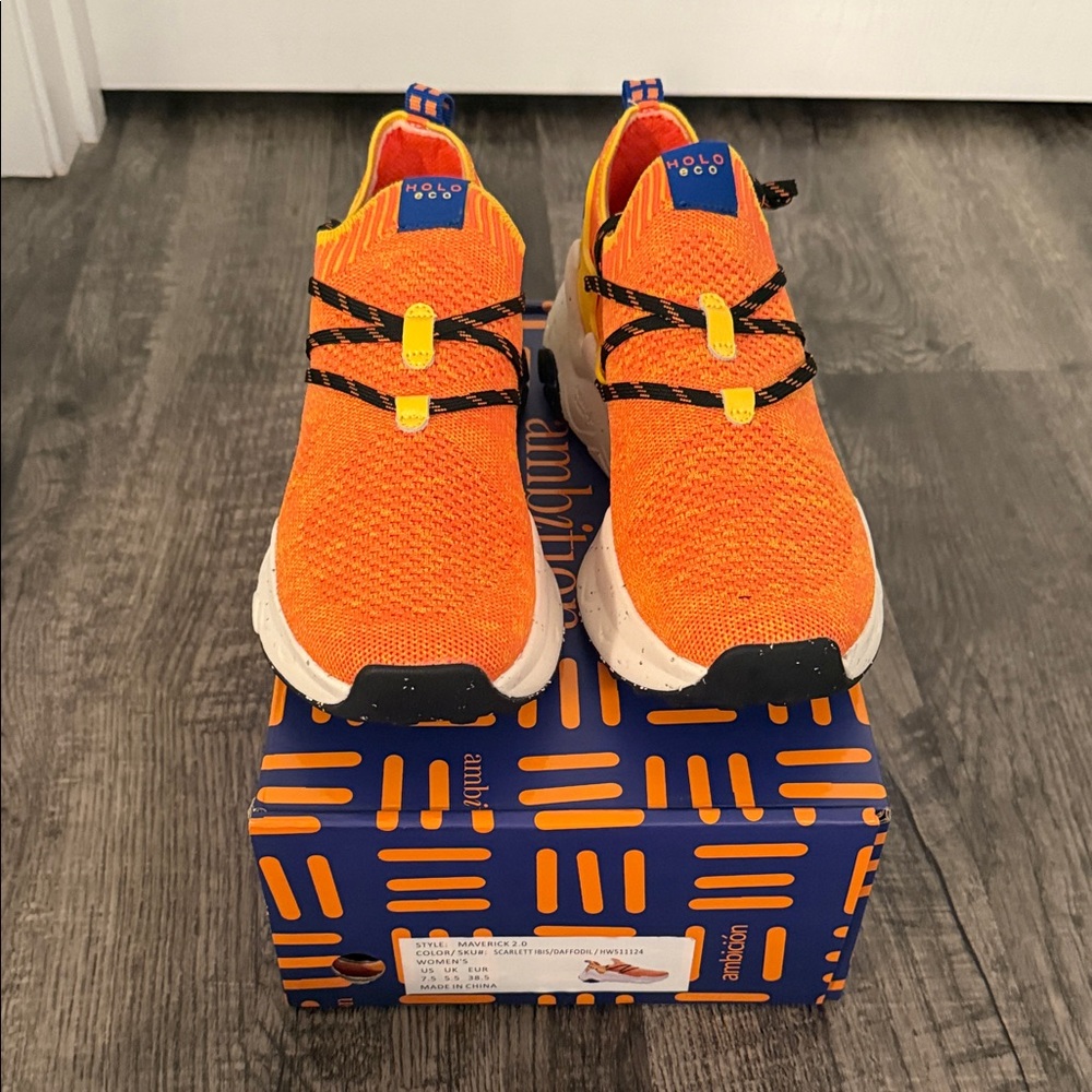 Molo Orange Knit Slip-On Athletic Sneakers with Black Accents